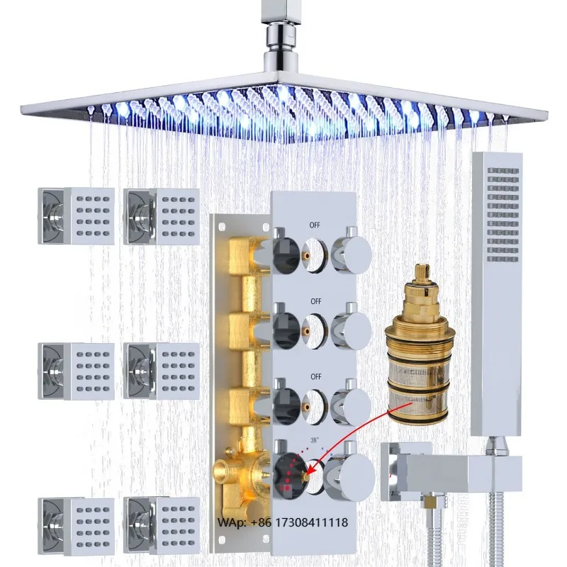 

Polished chrome hand shower system with 6 body jet LED body spray brass bathroom faucet accessories