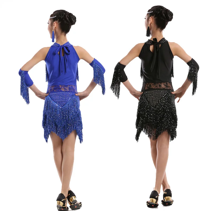 Tassels Girls Professional latin Dance dress Kids Salsa Performance Costumes competition skating Dancewear dresses Outfits