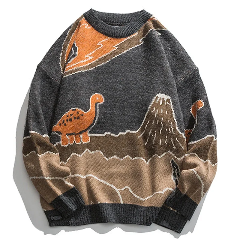 Harajuku Cartoon Little Dinosaur Knitted Sweater Men Winter Sweater  Women Vintage Pullover Casual Japanese Streetwear Unisex