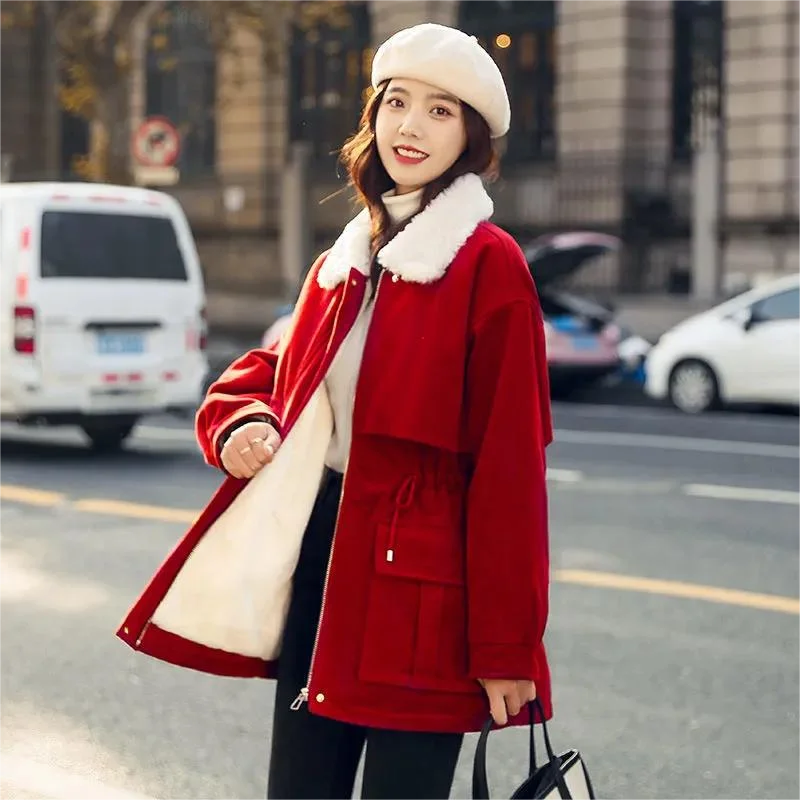 

Thickened Cotton-Padded Jacket Imitation Cashmere Noble Ladies Coat Parker Medium Long Korean Loose Winter Outerwear