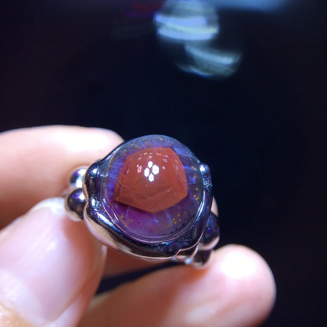 

Natural Red Auralite 23 Cacoxenite Rutilated Adjustable Ring 14.2/13mm Eye Fashion Gift Ring Healing AAAAA
