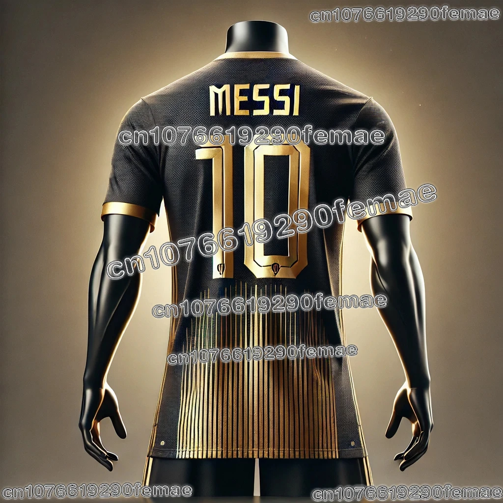 أحدث التصميم الأصلي AI الذهب الأسود التذكاري ميسي # 10 قميص كرة قدم جيرسي يوميًا وجيد التهوية وسريع الجفاف عالي الجودة