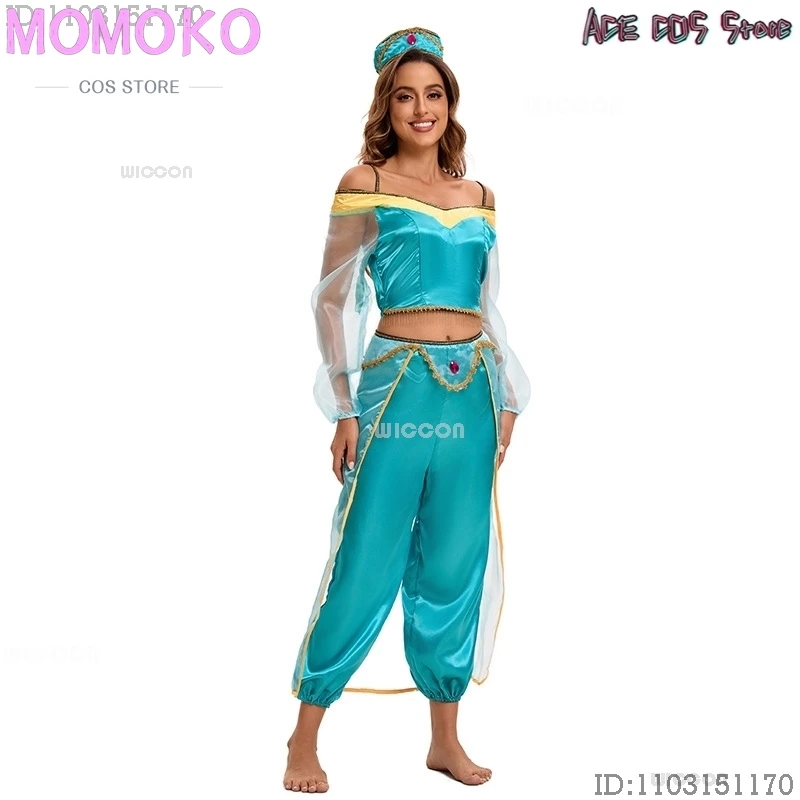 1000 ليلة أنيمي فيلم الأميرة حكاية شعر مستعار تأثيري Jasmi زي الملابس العربية الرقص هالوين حفلة تنكرية النساء لعب الأدوار