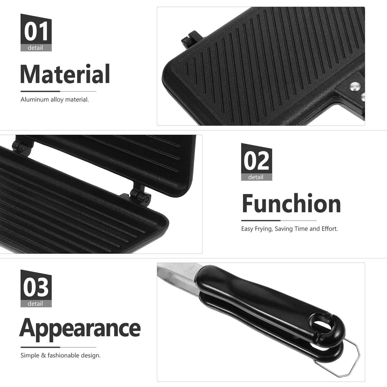 

Double-Sided Sandwich Pan Non-Stick Aluminum Alloy Kitchen Breakfast Tool Easy Clean Sandwich Maker Pan