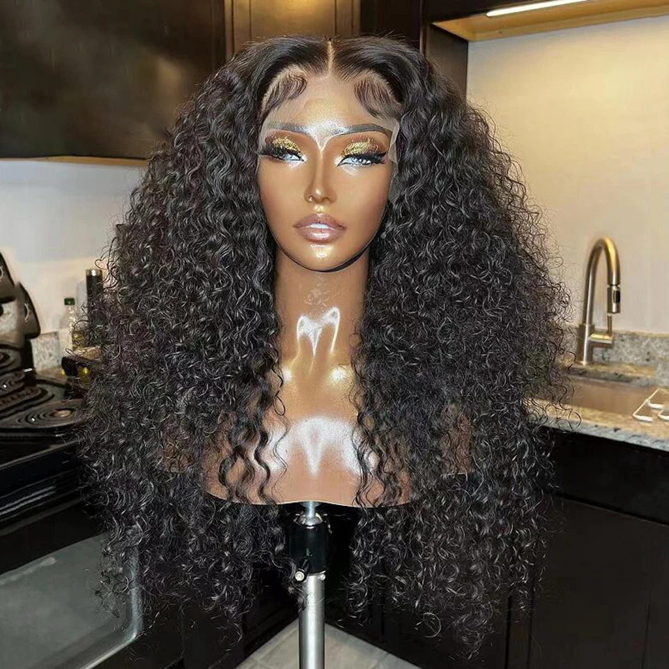 Natural Black Glueless 180Density 26Inch Long Soft Kinky Curly Lace Front Wig For Black Women With Baby Hair Preplucked Daily