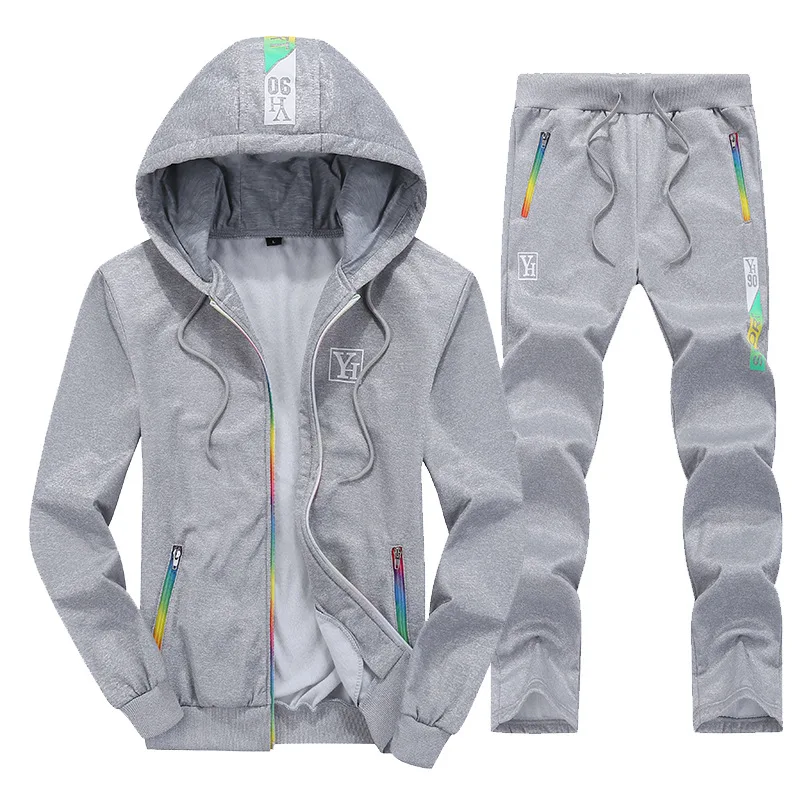 Men Sport Suit Tracksuits  Fleece Printed Zip Up warm Hoodie Jacket Sweatsirt+pant Casual Jogger Running Outfit Set Sportswear