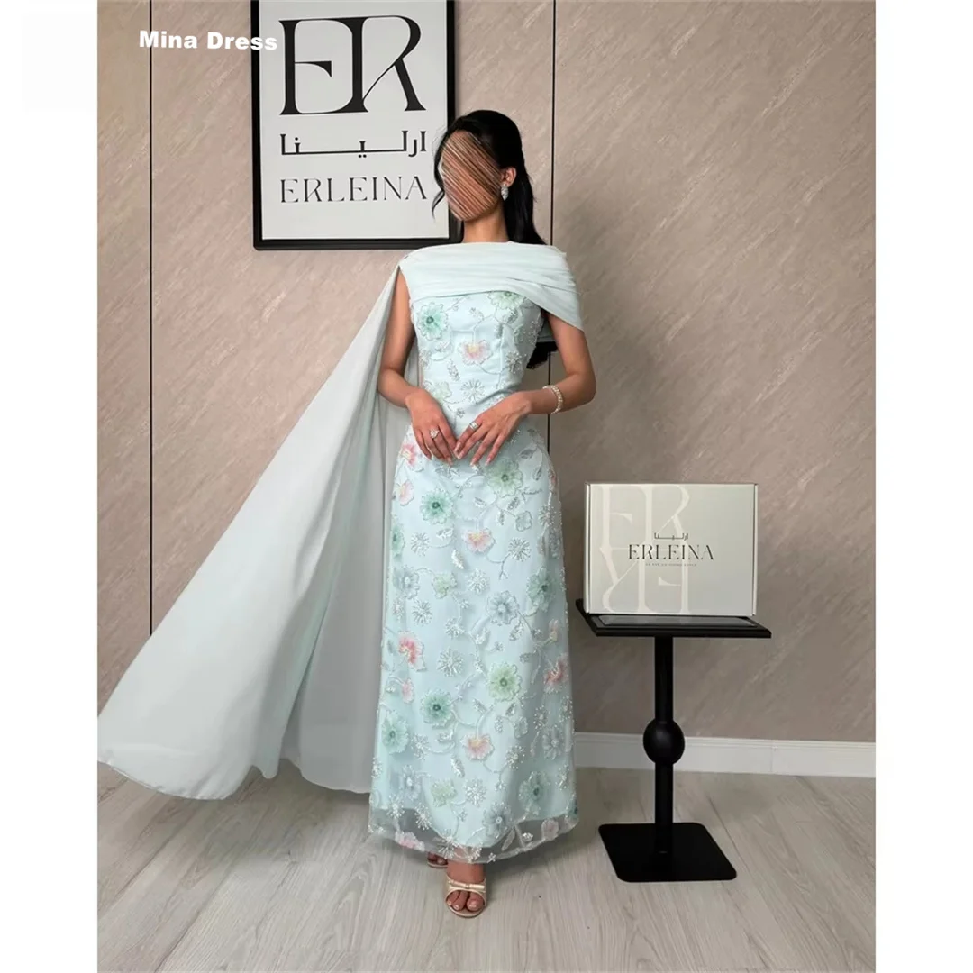 Mina Maßgeschneidertes Mintgrünes Blumen-Paillettenkleid Ärmelloses Schal-Kleid für Damen Hochzeits- und Partykleidung Elegantes Luxuriöses Kurvenreiches Partykleid Rochi