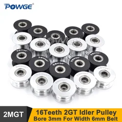 Powge 5 Pcs 16 Tanden 2GT Spanrol Boring 3 Mm Voor Breedte 6 Mm 2GT Riem 16 Tanden 16 T 2M GT2 Passieve Katrol Met Lager 16-2GT
