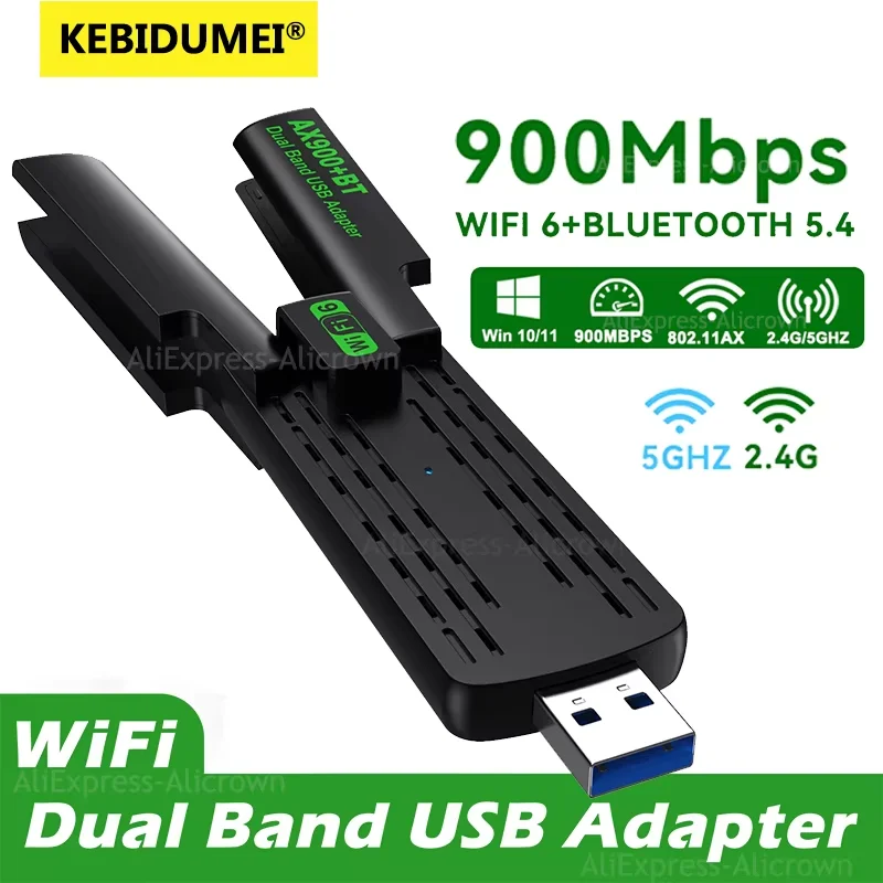 

AX900 WiFi 6 BT 5.4 Беспроводная сетевая карта USB3.0 WiFi-адаптер 2,4G/5 ГГц Двухдиапазонный стабильный адаптер сигнала Бесплатно для ПК, ноутбука