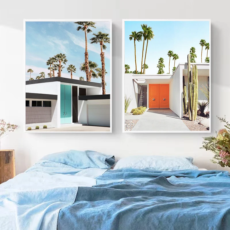 Palm Springs Beach Landscape Poster Canvas Printing Tropical Flamingo Pool Party Painting Wall Art Picture Home Room Decor