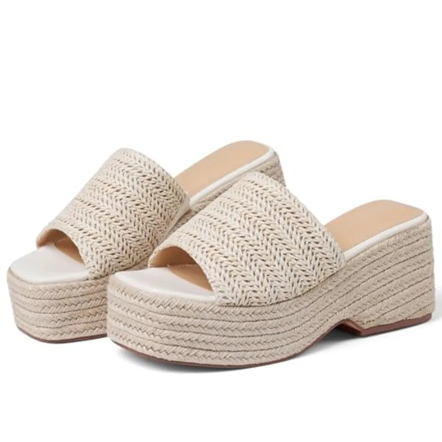 

EQAUDES Platform Slip on Espadrille Sandals for Women Summer Wedges Slides -Flatform Open Toe Bohemia Beach Wedding
