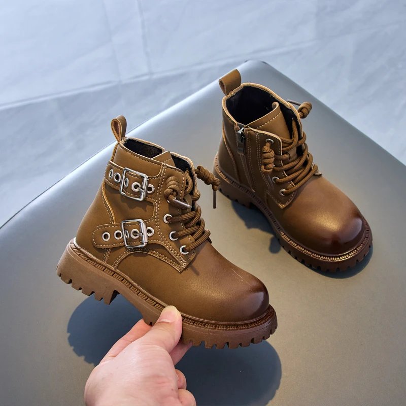 Children Autumn Girls Ankle Boots Buckle Cool Spring New Little Boys Boots Solid Color Retro 2023 Kids Shoes for Catwalk Casual