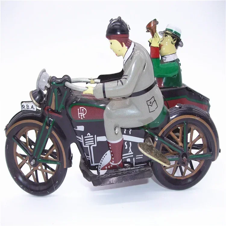 Three Wheeled Motorcycle Wind Up Toy, Nostalgic Theme Personalized Ornaments Creative Gifts,Tin Toy Vintage Collectible