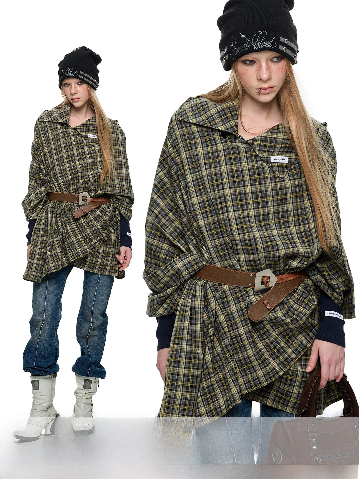 

JIKOO Adjustable Open Front Cloak Shoulder Women's Physical Sun Protection Shirt Loose Fit Long Sleeve Button up Mid-Length