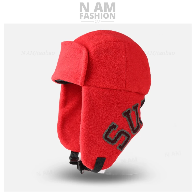 Retro big letter Lei Feng hat tide brand fleece thermal ear protection ski flying hat