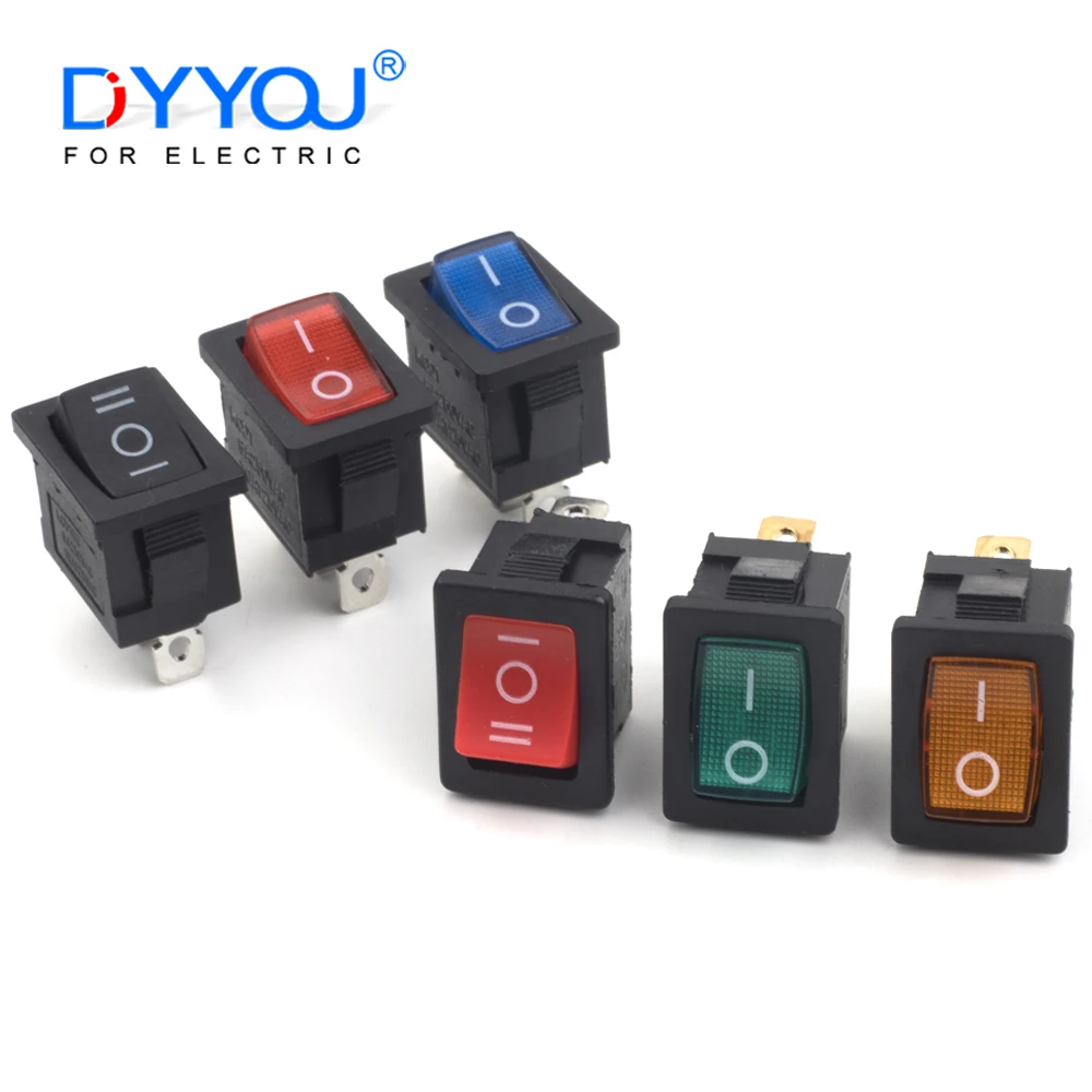 5/10PCS 3Pin 21X15mm Rocker Switch 6A/250VAC 10A/125VAC Electrical Equipment Red Green Blue Black With Light Power Switchs