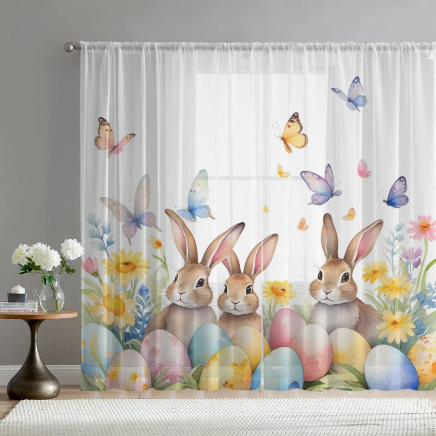 Home Office Rate - 2PCS Digital Print Sheer Curtains, Easter