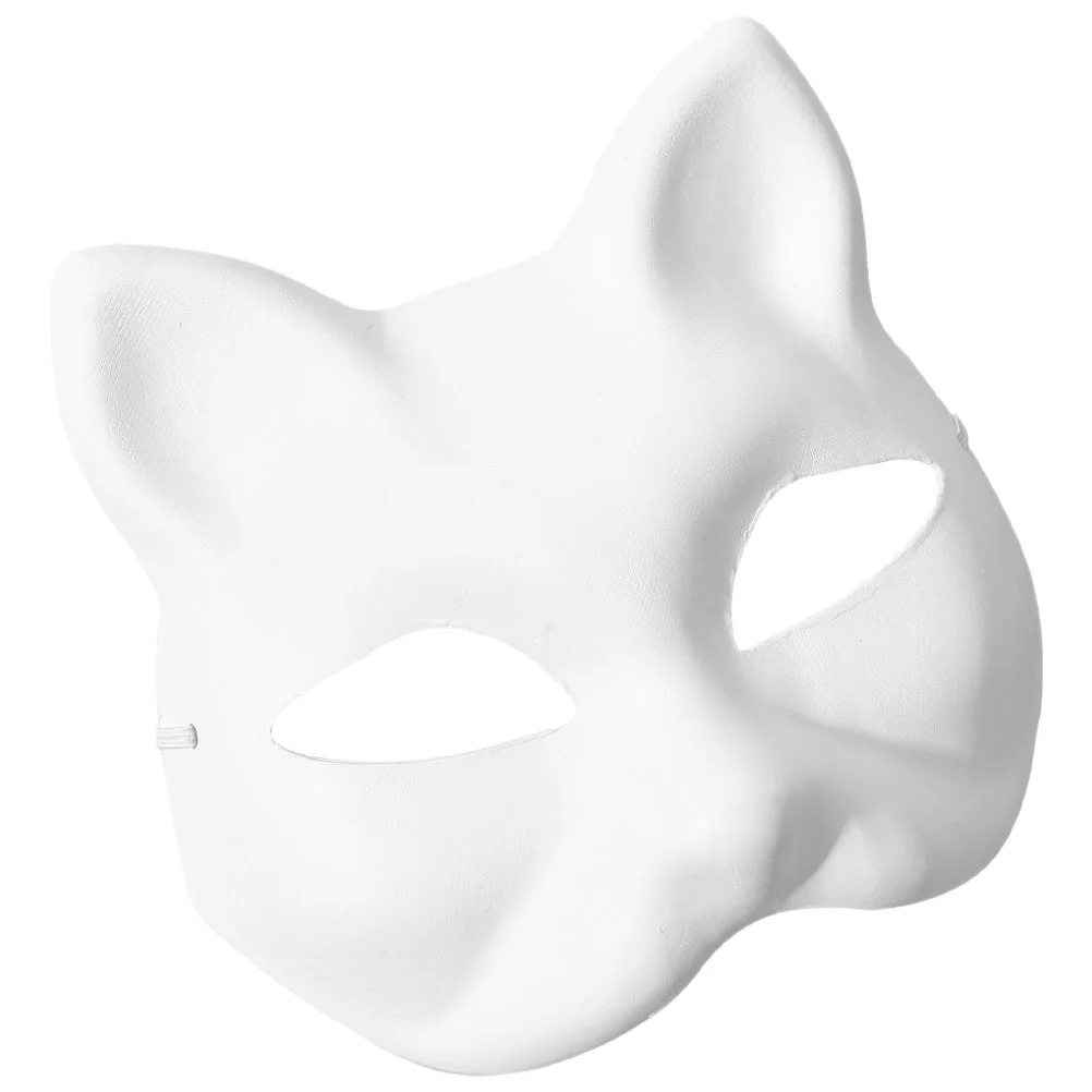 เปล่ามือวาดหน้ากาก Masquerade คอสเพลย์ฮาโลวีนเครื่องแต่งกายหน้ากากทาสีขาว Prop Unpainted Fox อุปกรณ์เสริม DIY แมว