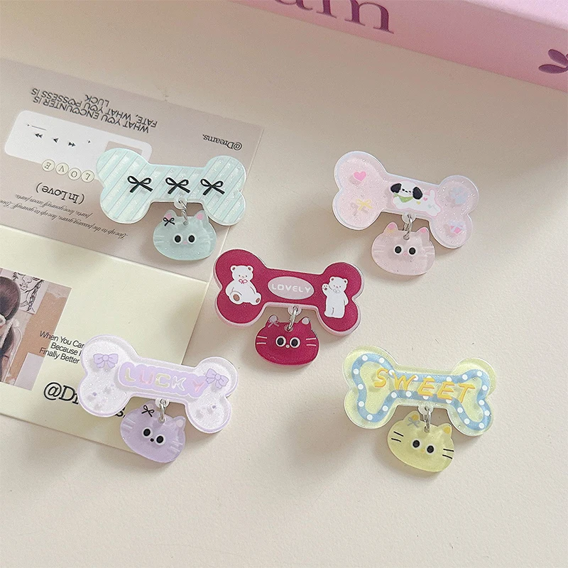 Gato Pingente Hairpin para Mulheres e Meninas, Doce Cartoon Bone Hair Clip, Side Bangs Clip, Acessórios para Cabelo Kawaii, Presentes de Moda