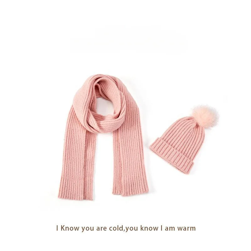 

New Winter Knitted Scarf Hat Set Thick Warm Skullies Beanies Hats for Women Solid Outdoor Snow Riding Ski Bonnet Caps Girl