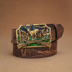 A casual, individual and retro belt, Western-style clothing accessory, metal buckle, PU belt, suitable for both men and women