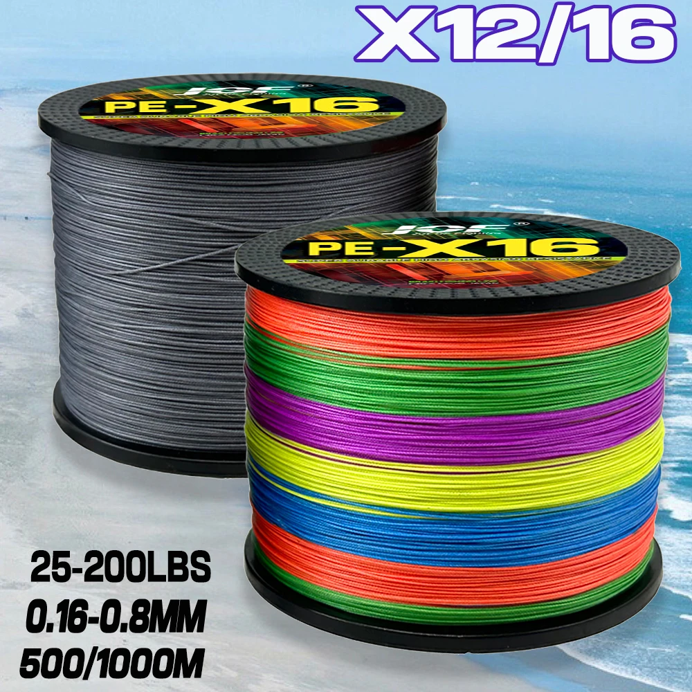 JOF Braided Fishing Line X16/X12 1000/500m Drag 25-200LB Japan PE Line for Freshwater Saltwater Fishing Accessories Pesca