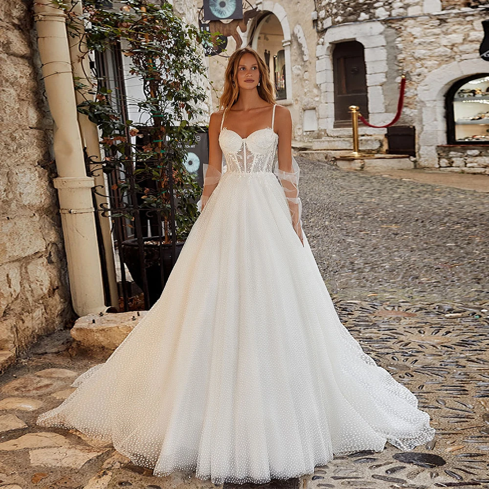 

Elegant Spaghetti Straps Wedding Dresses for Women Sleeveless Soft Tulle Bridal Gowns with Lace 2024 Summer Vestidos De Novia