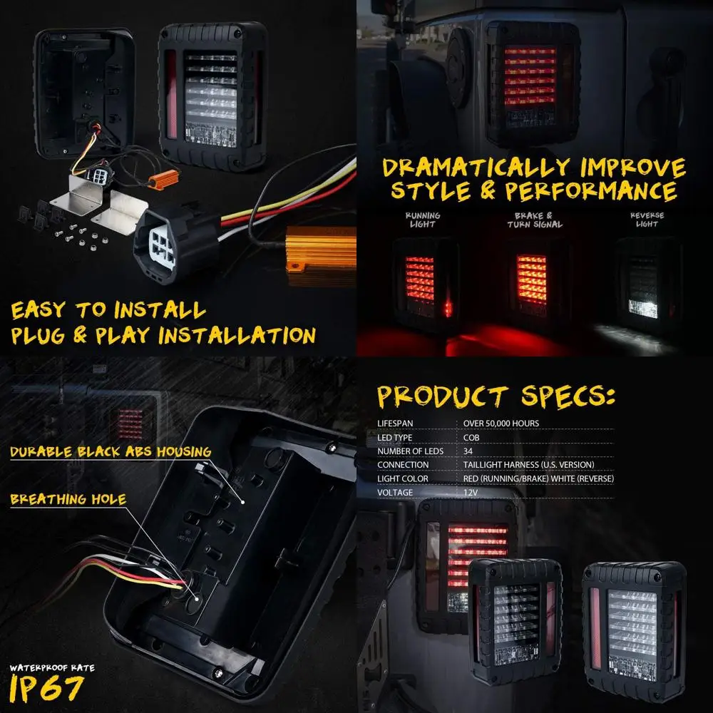 

Clear Lens LED Rear Lights with Brake, Turn, and Reverse Functions for 2007-2018 Jeep Wrangler JK/JKU