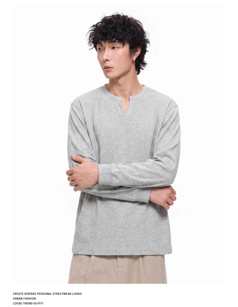 PFNW Versatile Solid Color Casual Base Shirt Men's V Neck Textured Long Sleeve T Shirt 2026 Autumn New Tide 28L3528