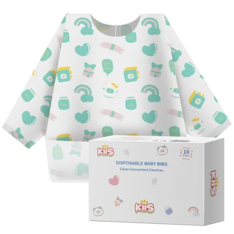 KIIS Disposable Baby Bibs, Waterproof Smock Bibs, Full Coverage for Toddlers and,Mess-Free Feeding for Travel and Daycare