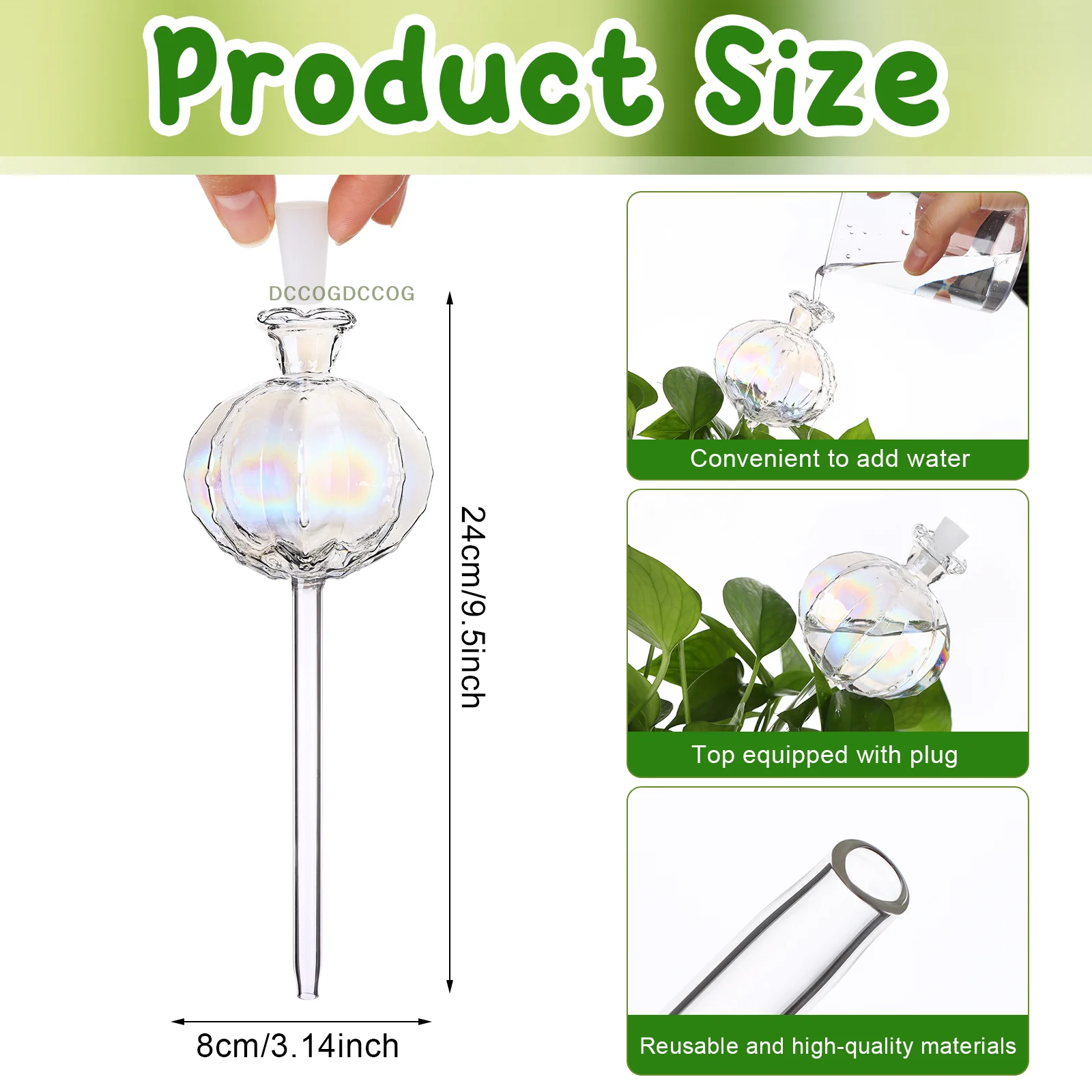 6 قطعة كبيرة قزحي الألوان الزجاج مصنع سقي لمبات الزجاج الشفاف قطرات المياه النباتية الملونة زهرة شكل مصابيح السقي الذاتي السيارات #2