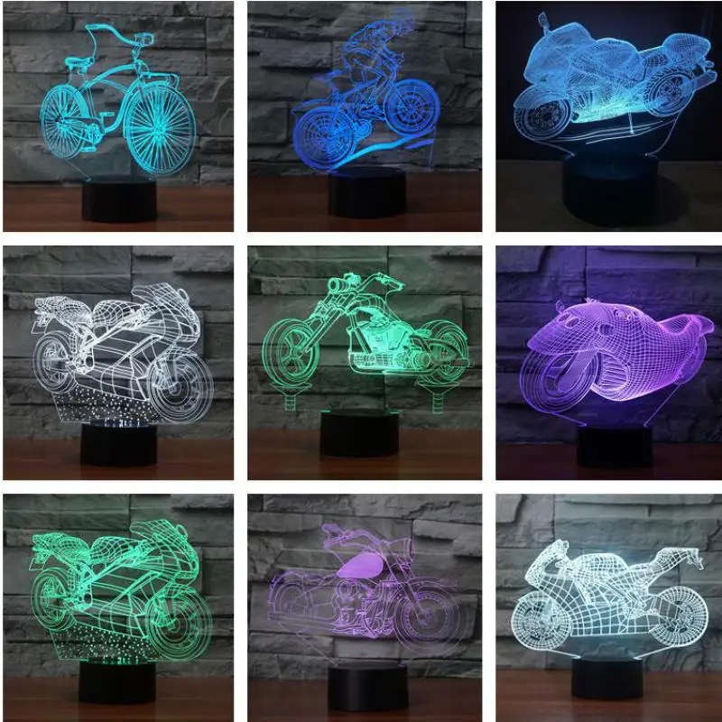 

Mountain Bike Table Lamps For Living Room Off Road Motorcycle 3d Small Night Light Gradient Remote Touch Switch Desk Lamp