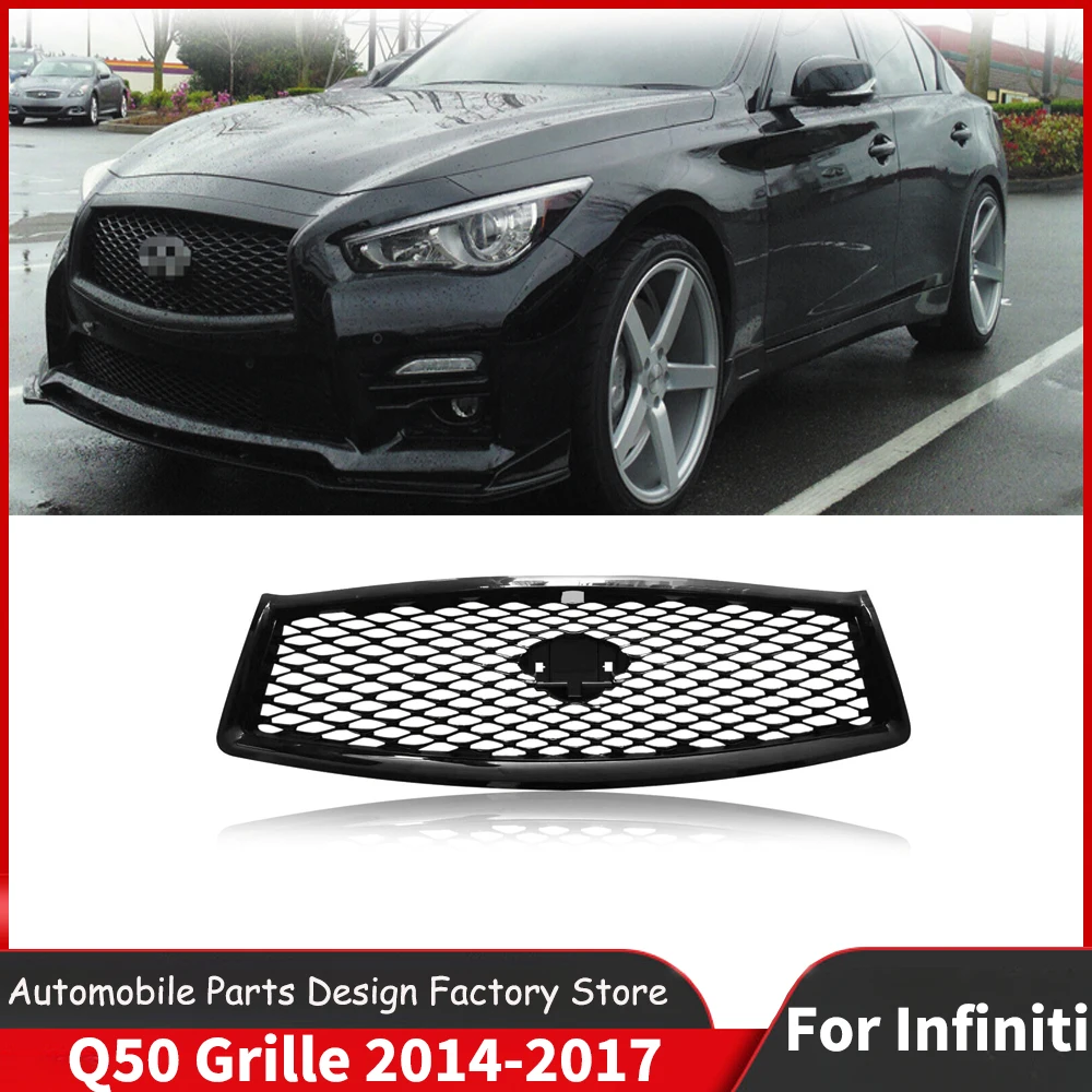 For Infiniti Q50 2014 2015-2017 Front Grille Racing Grills Front Upper Bumper Hood Mesh Grid Car Body Kit Air Intake Grille