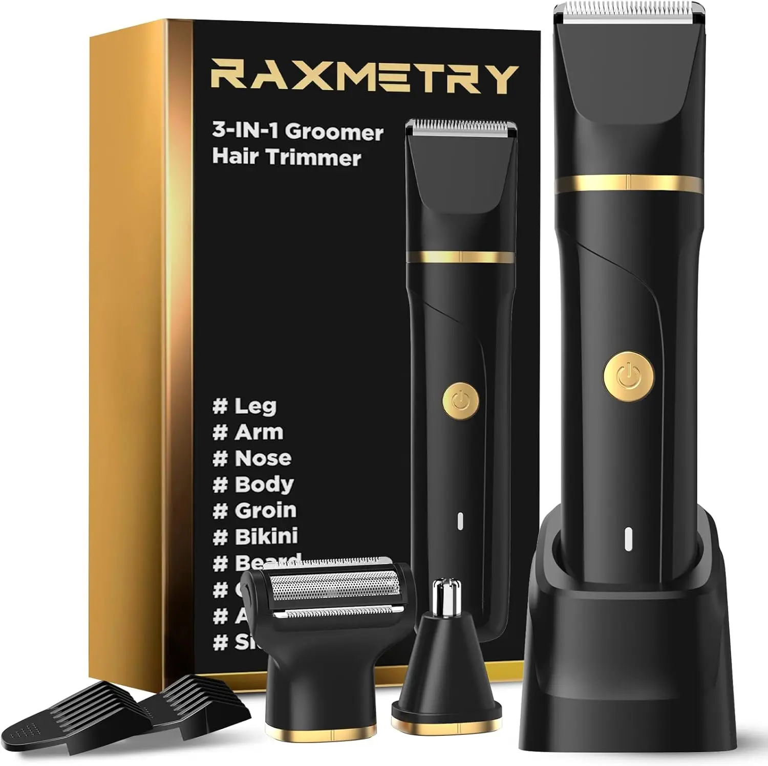 

3-in-1 Waterproof Electric Trimmer for Men, USB Rechargeable Body & Beard Groomer with Combs, Great Gift