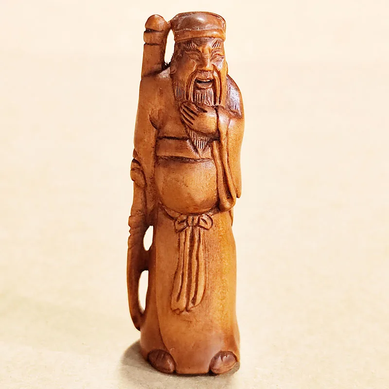 

Y8622 - 20 Years Old 2 " Hand Carved Boxwood Netsuke : Guan Gong Warrior