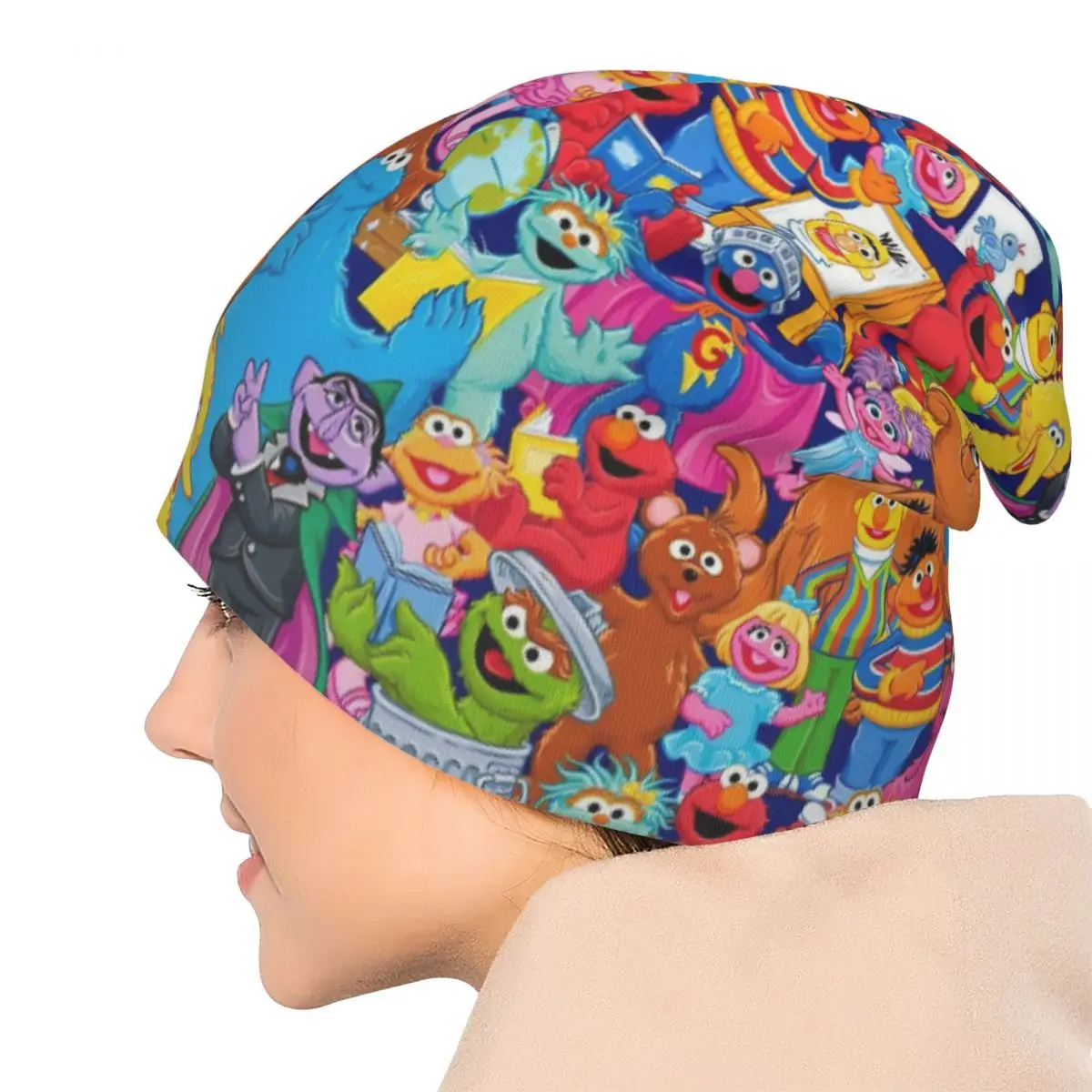 Sesamstraße Cartoon Motorhaube Hut Herbst Winter Outdoor Skullies Beanies Hüte Elmo Freunde für Männer Frauen Warme Dual-use-kappen