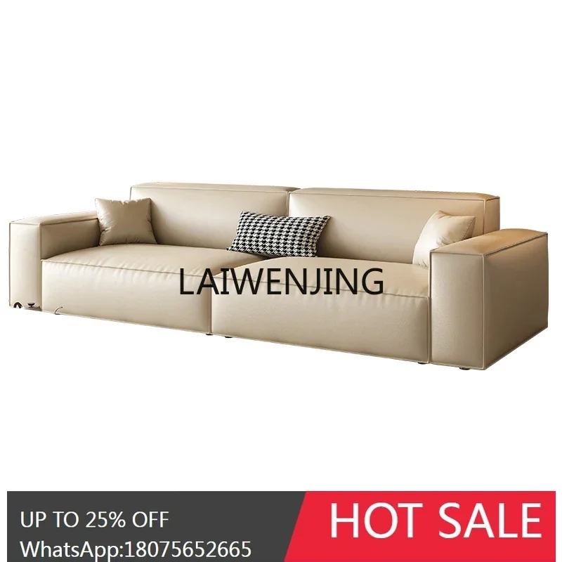 Italian minimalist leather sofa size apartment living room tofu block first layer cowhide Internet celebrity
