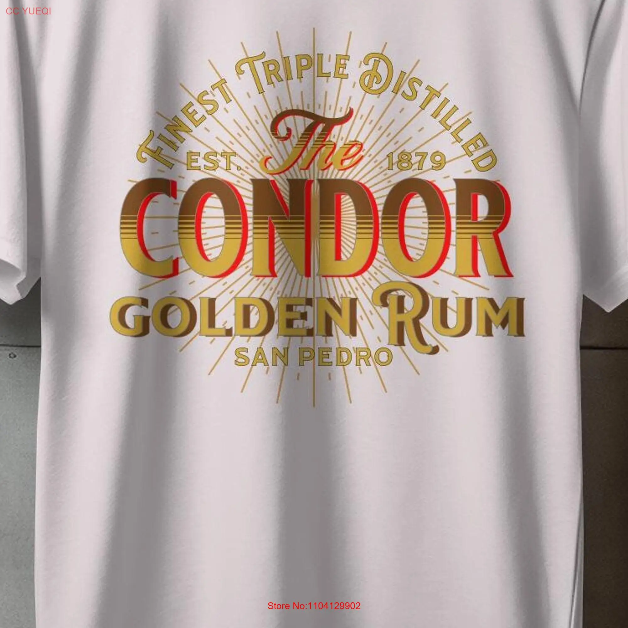 Vintage Condor Golden Rum T Shirt Classic Retro Bar Logo Distilled 1879 San Pedro Design in USA long or short sleeves