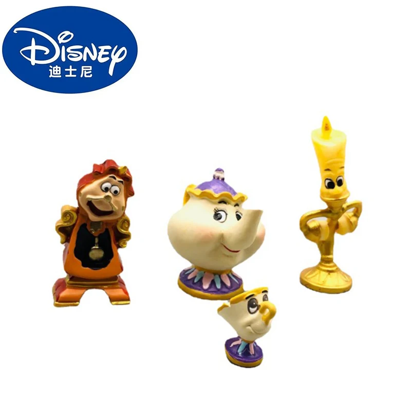 4Pcs/Set Disney Beauty and The Beast Action Figure Toy Mrs.Potts Lumiere Cogsworth Anime Figures for Friend Gifts