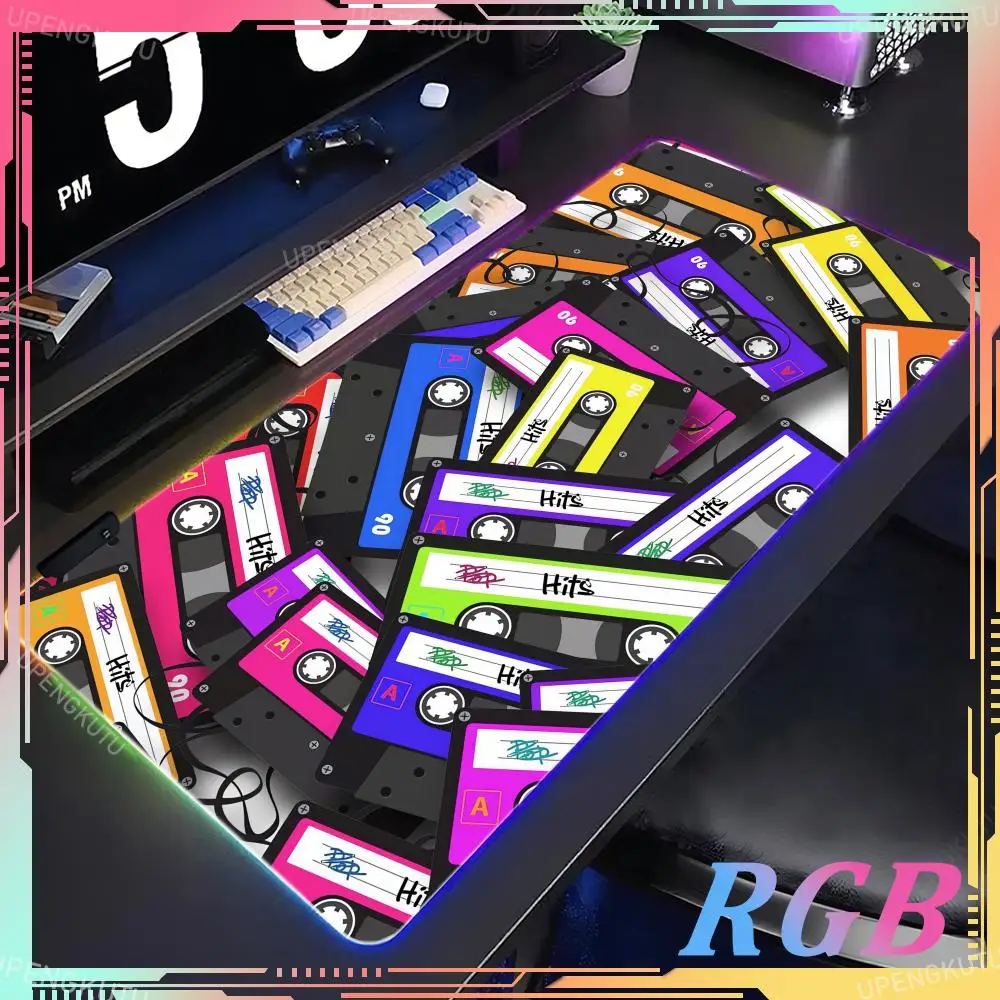 Retro VHS Style Mouse Pad RGB Computer Large Size Mousepad Non-slip Gamer Keyboard Mausepad 90x40cm Art Design HD Deskmat Carpet