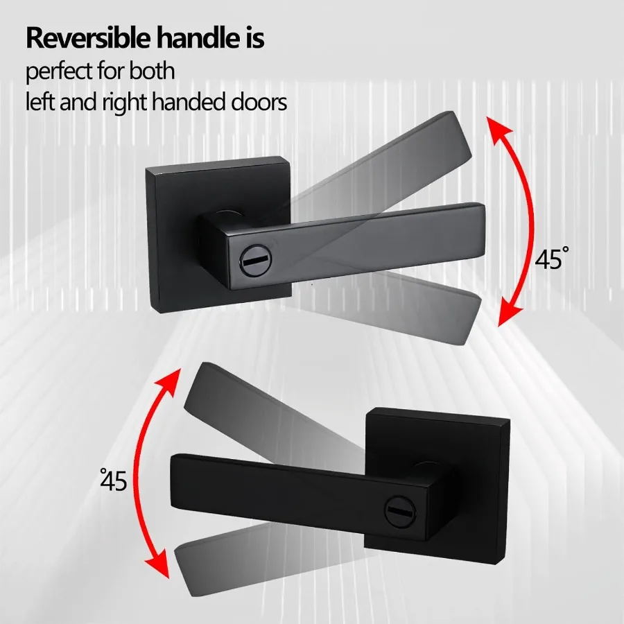 مقبض مربع للخصوصية عالي التحمل، رافعة باب سوداء غير لامعة بدون مفاتيح لأمن غرفة النوم أو الحمام، تصميم متين مع سلسة