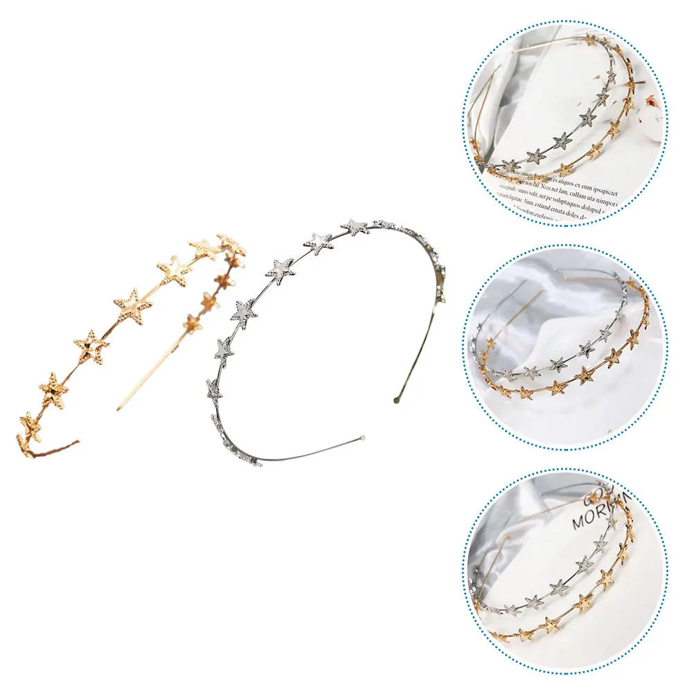 

2pcs Five-Pointed Star Shaped Hairbands Alloy Haircut Decors Decorative Star Hair Hoops Lightweight Comfortable Hairstyle