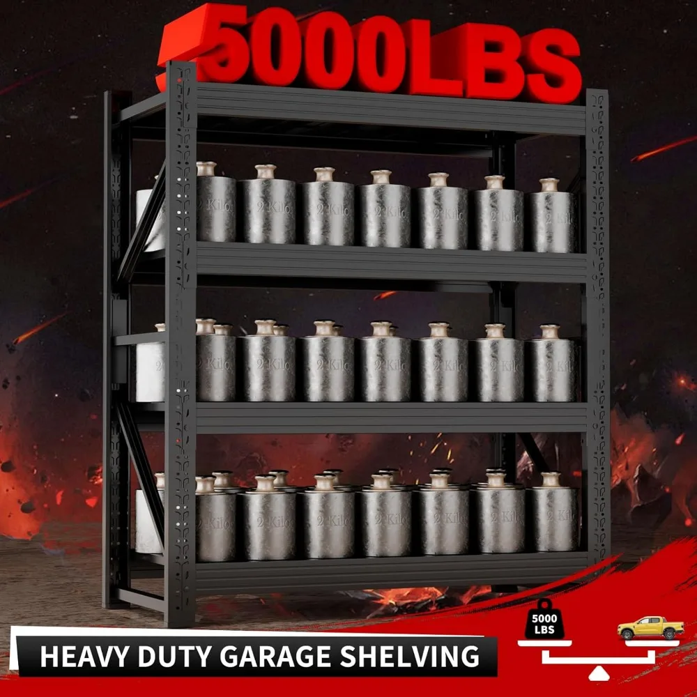 أرفف تخزين 5000 رطل، رفوف جراج مقاس 59 بوصة، وحدات رفوف قابلة للتعديل شديدة التحمل، أرفف جراج معدنية مكونة من 4 طبقات، غلاف صناعي