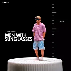 1:64 Scale Model 1Pcs Resin Miniature Beach Pants Men Pink T-shirt With Sunglass Action Figure Doll DIY Scene Accessory Display