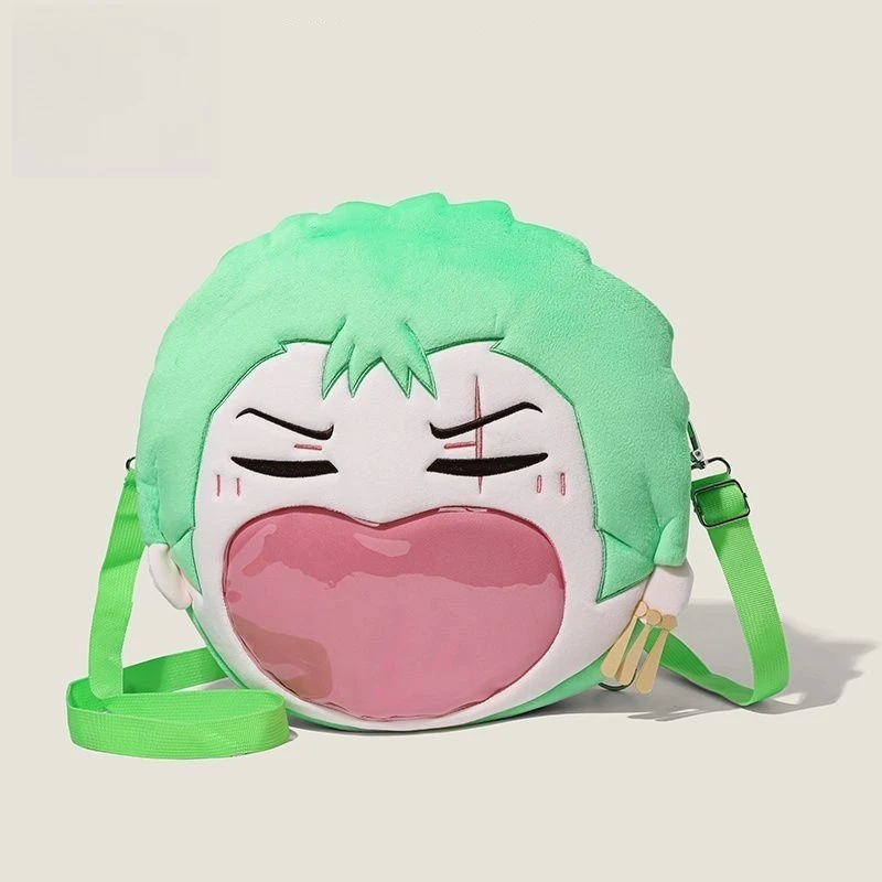 

One Piece Anime Zoro Cos Messenger Bag Plush Big Mouth Backpack Transparent Itabag Couples Birthday Crossbody Storage Bag Gift