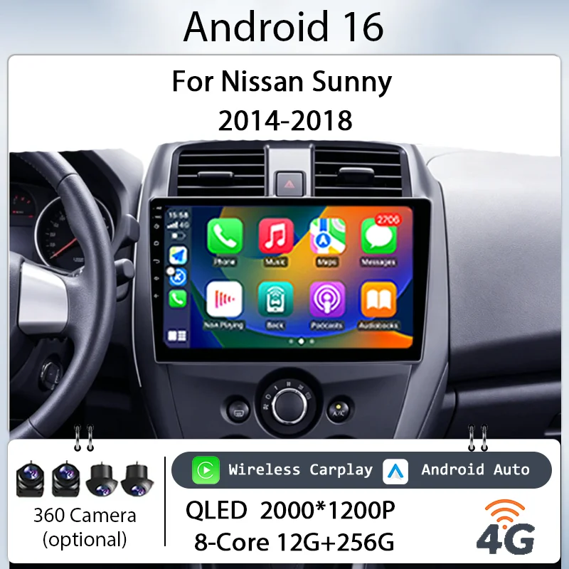 

for Nissan Sunny 2014-2018 Car Stereo 10" Android 16 Wireless CarPlay GPS Bluetooth DSP IPS HD Touch Screen Multimedia Player