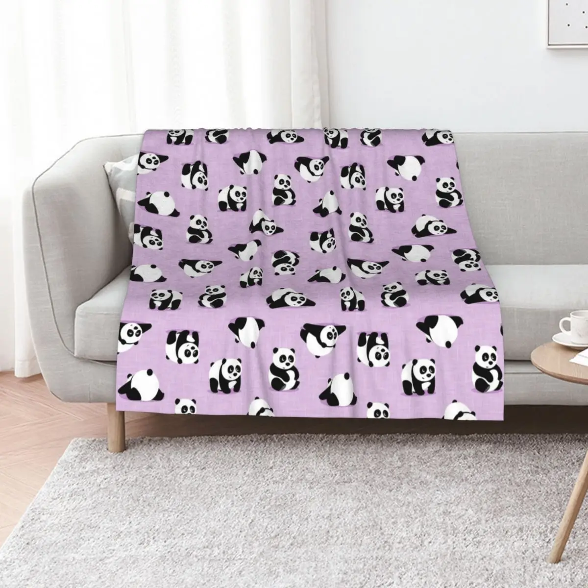 Cute pandas on purple Throw Blanket heavy to sleep Decorative Sofas Fashion Sofas Thins Picnic Soft Blankets