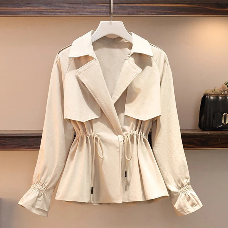 

2024 New Womens Windbreaker Coats Autumn Slim Basic Hidden Button Vintage Female Streetwear Jacket Ladies Short Windbreaker