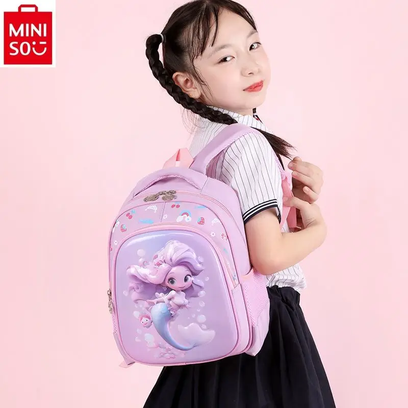 MINISO Disney bolsa de estudiante de princesa de dibujos animados de sirena, mochila transpirable para niños, carga reducida