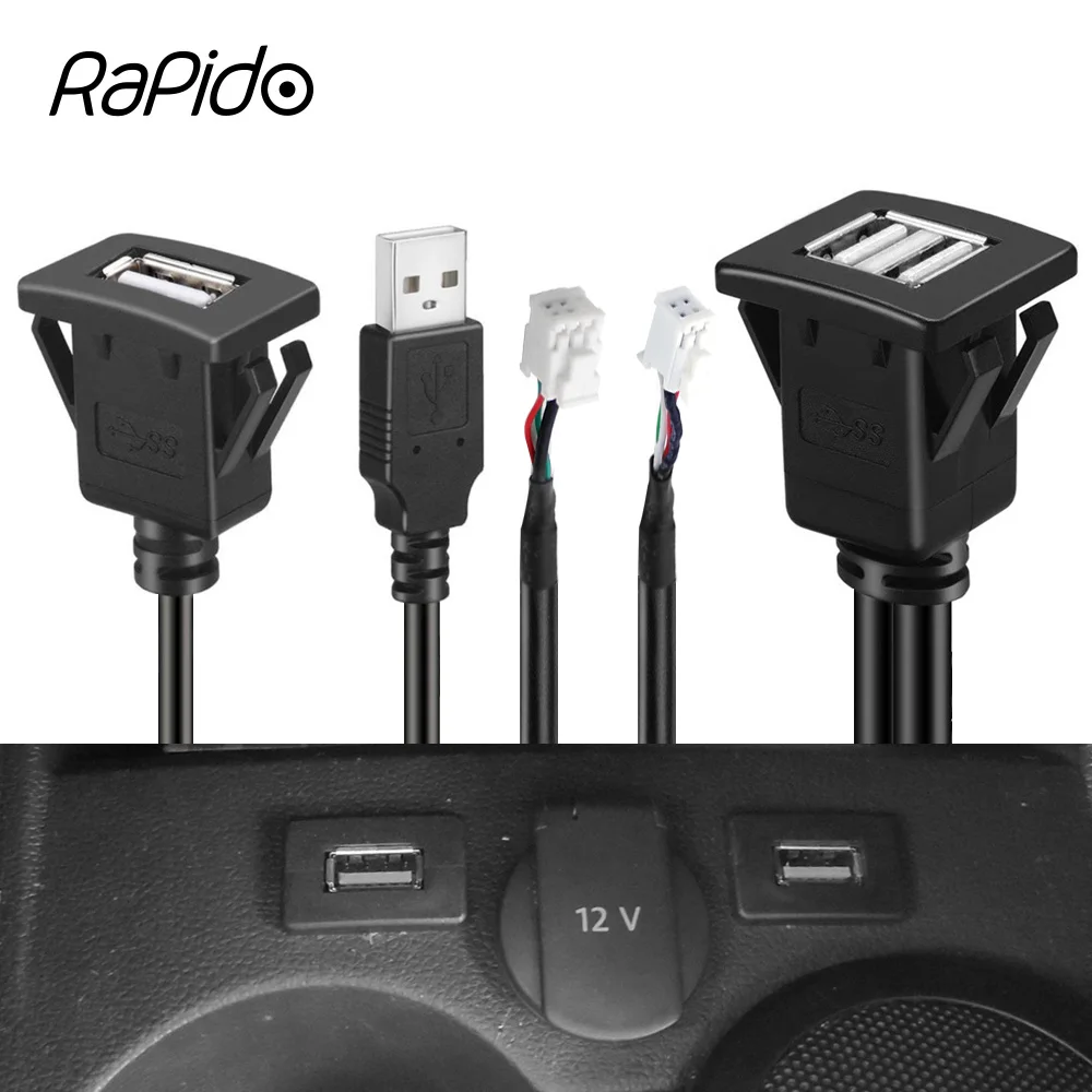 4 6 Pin Dual USB Montaggio sul cruscotto Pannello di estensione Cavo schermato Adattatore per auto Camion Barca Moto Radio Lettore unà principale Android  34